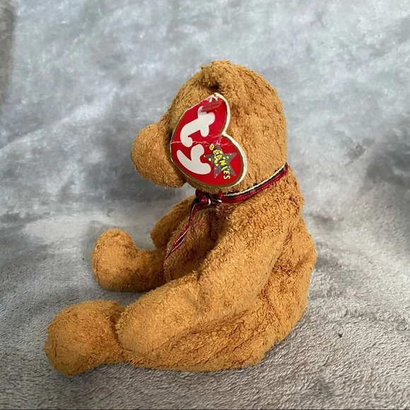 TY beanie babies 6” woody brown bear bean plush stuffed animal plaid bow - Picture 5 of 8